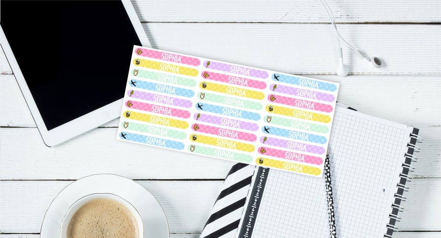 Set of medium size name labels for kids